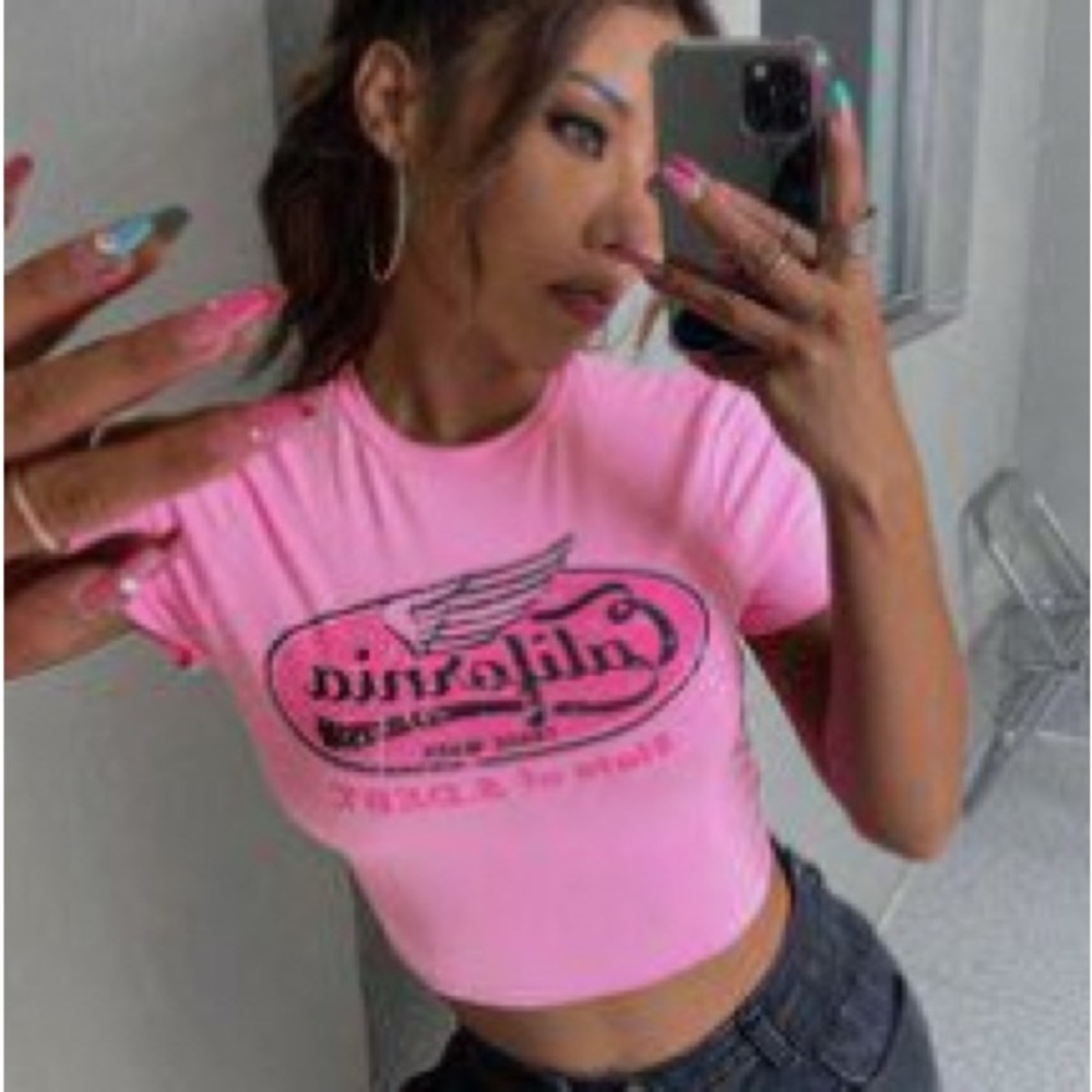 Pink Graphic Crop Top